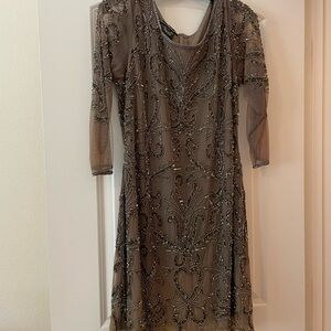 Taupe beaded cocktail dresss